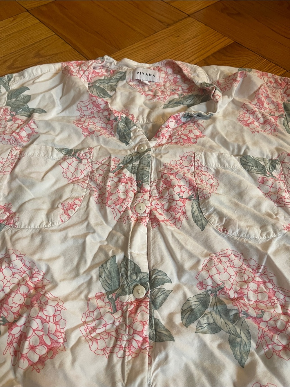 Piyama White & Pink Floral Hydrangea Short Pajama Set - Picture 14 of 16